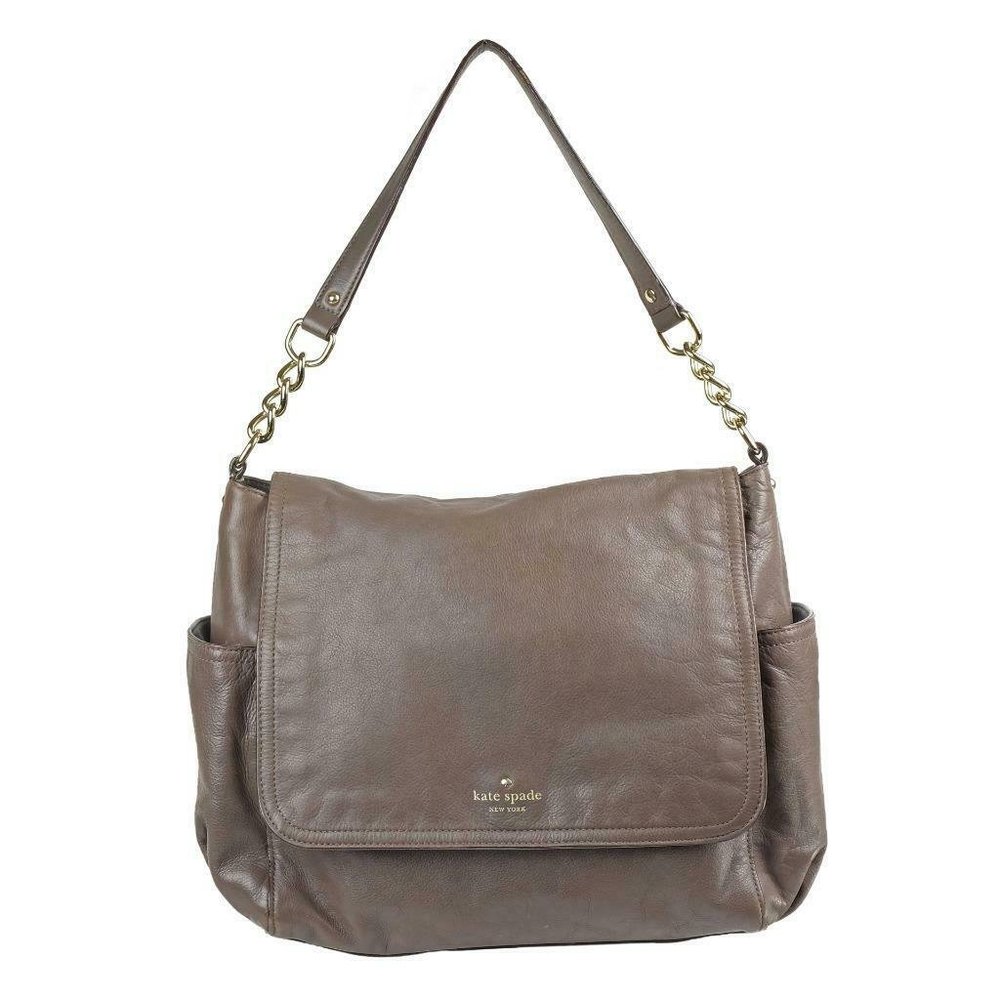 KATE SPADE Purse Satchel Handbag Gray / Brown Flap Bag Magnetic Closure